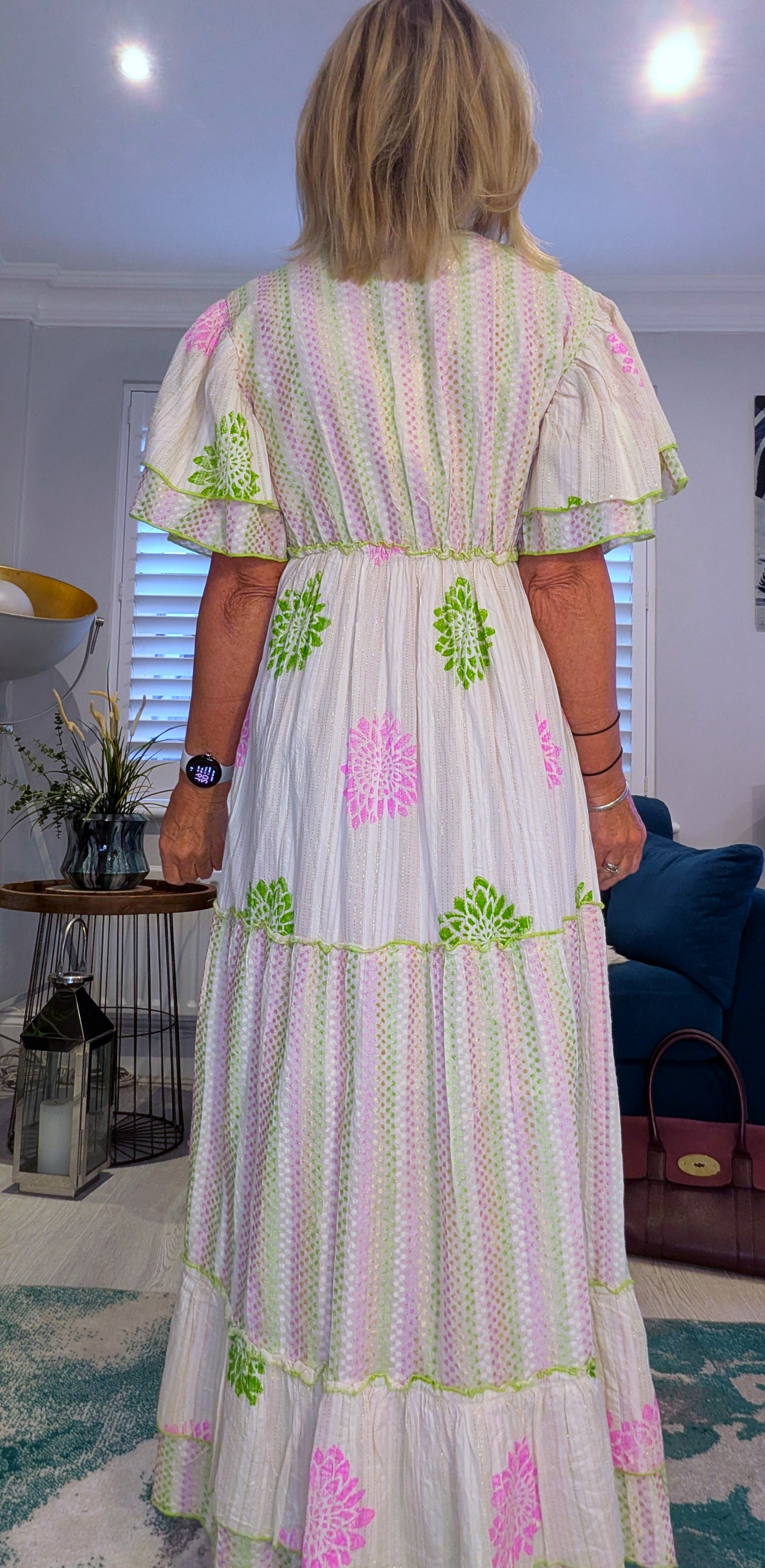 Rhea Bohemian Floral Maxi Dress In Green or Lilac Cotton