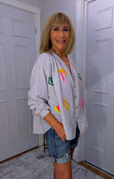 Harmony Blouse – Ecru Tropical Print Shirt with Cactus & Palm Trees