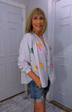 Harmony Blouse – Ecru Tropical Print Shirt with Cactus & Palm Trees