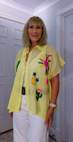 Alma Tropical Print Embroidered Cotton Shirt – One Size (UK 8–16)