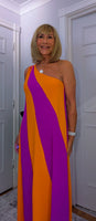 Tate Dress – Magenta & Orange Asymmetric Maxi Dress