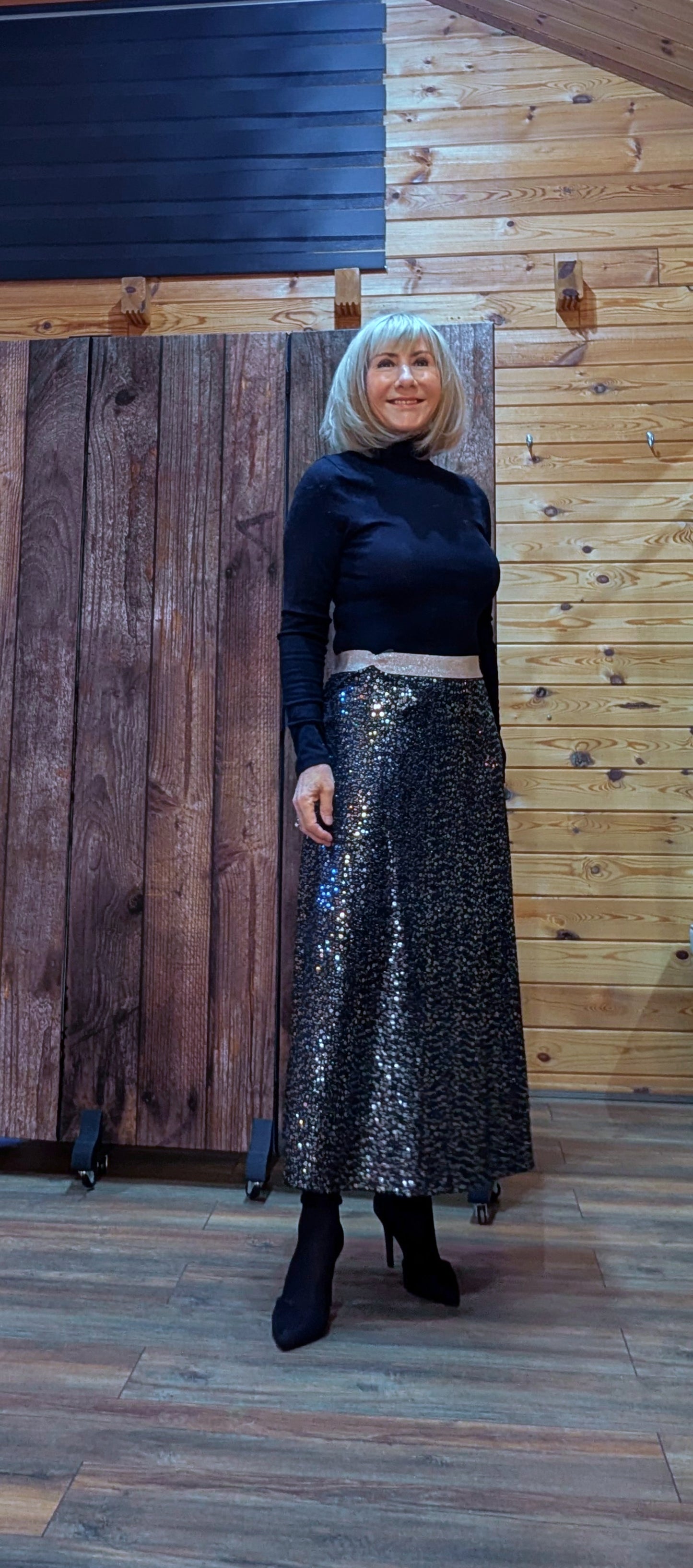 Coralie Sequin Silver Skirt With  Gold Glitter Waistband