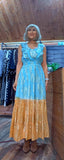 Gianna Boho Maxi Embossed  Dress Turquoise Or  Gold