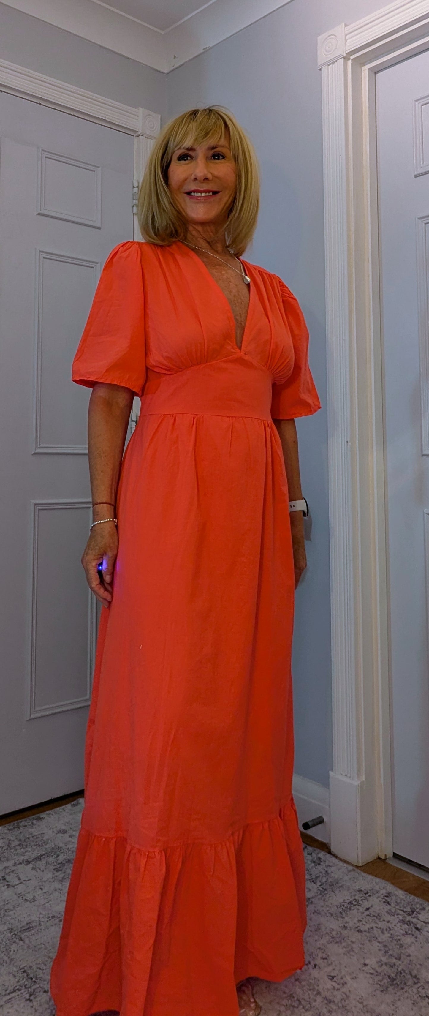 Claire Cotton Boho Dress – Tie Back Midi in Coral or Terracotta | UK 8-14