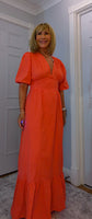 Claire Cotton Boho Dress – Tie Back Midi in Coral or Terracotta | UK 8-14