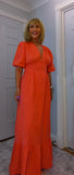 Claire Cotton Boho Dress – Tie Back Midi in Coral or Terracotta | UK 8-14