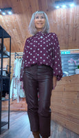 Nell Polka Dot Blouse – Bordeaux with White Polka Dots