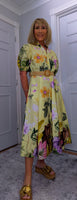 Aoife Midi Dress – Lemon Shirt Dress with Elephant & Bold Floral Print