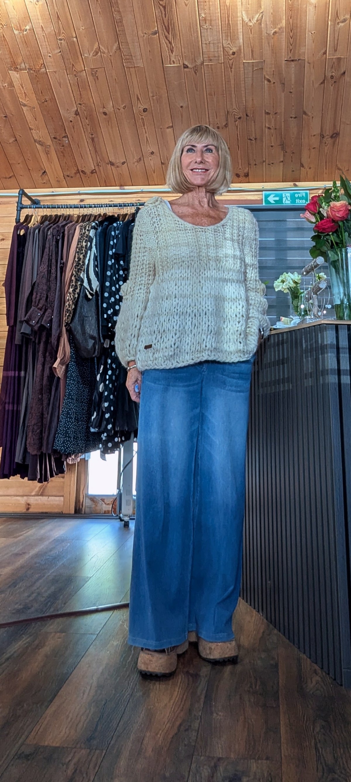 Handmade women’s chunky knit jumper with scoop neckline