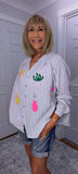 Harmony Blouse – Ecru Tropical Print Shirt with Cactus & Palm Trees