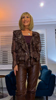 Emery Sheer Blouse – Coffee & Taupe Swirl with Frilled V-Neck