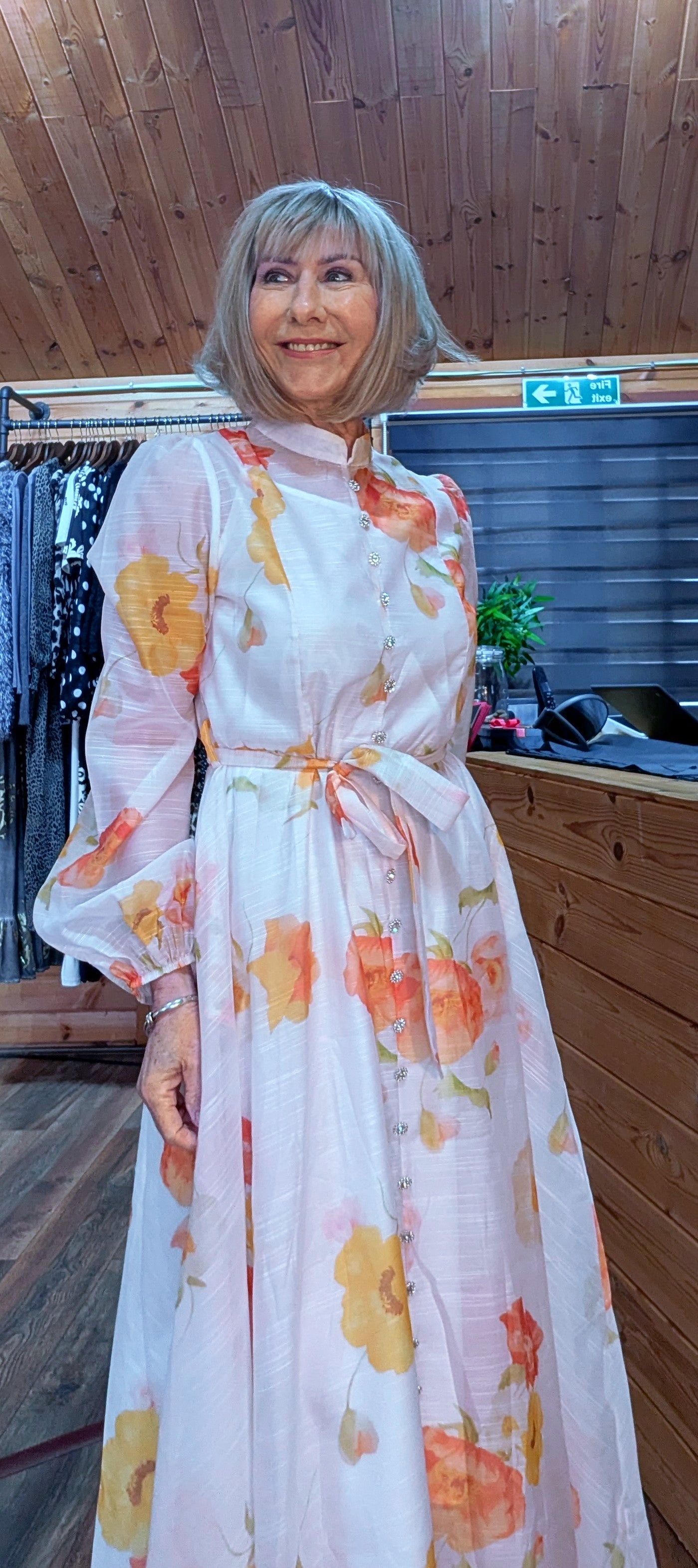 Eunice  Dress Bright Orange and Yellow Floral Print Dress With Tie Belt