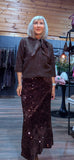 Astrid Sequin Bias Cut Skirt – Chocolate Brown with Silk Waistband