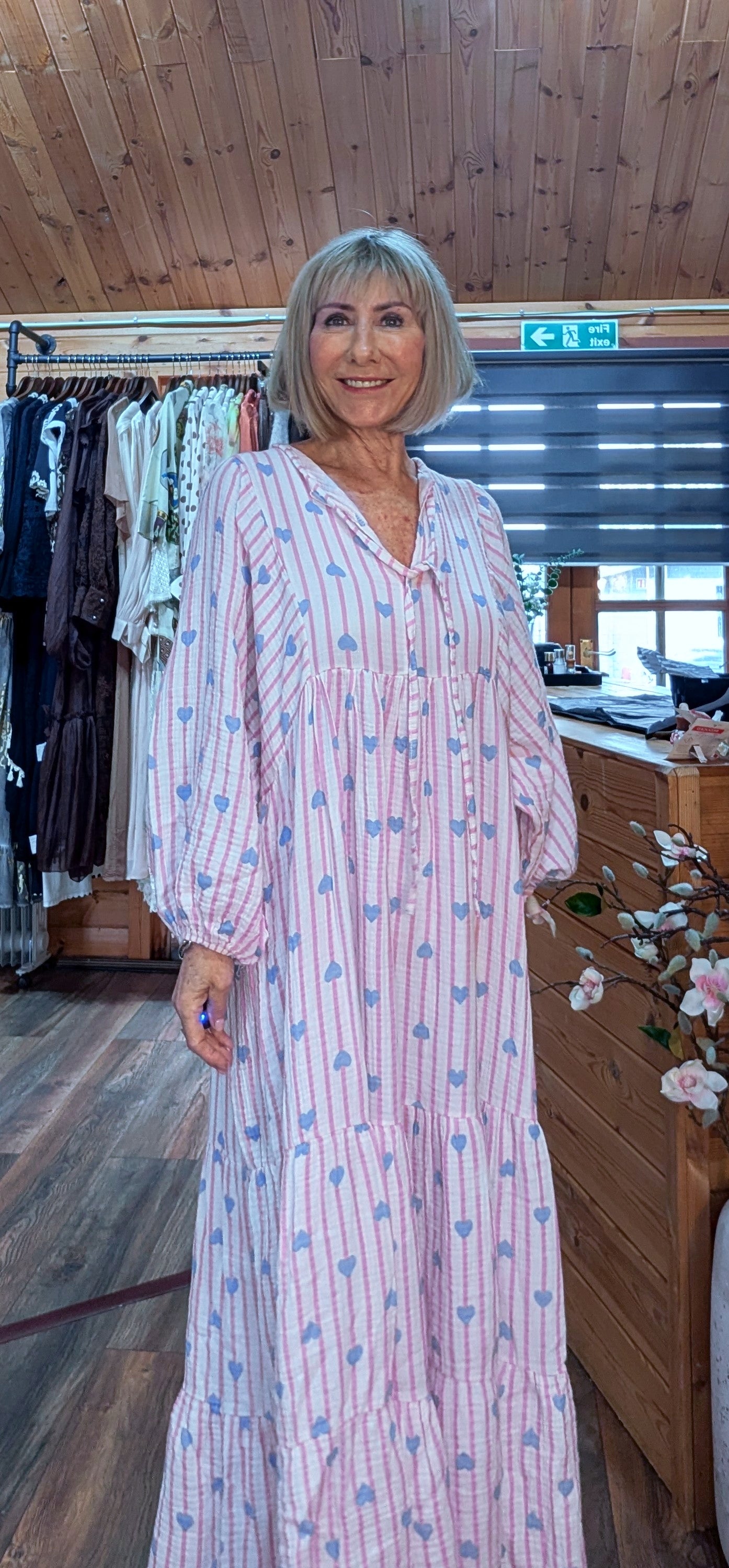 Cassie Cotton Boho Maxi  Smocked Dress in Pink 