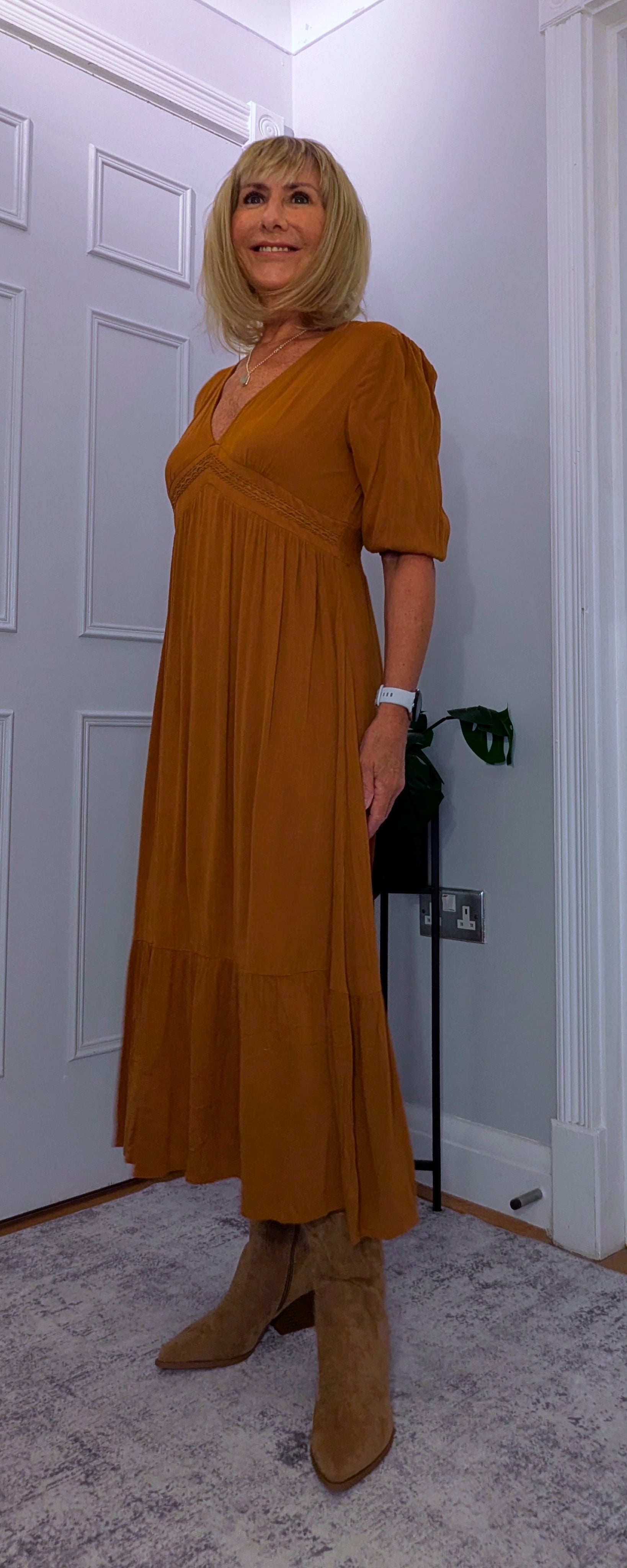 Paloma Prairie Smock Dress In Rust  Cotton with Embroidery Detail
