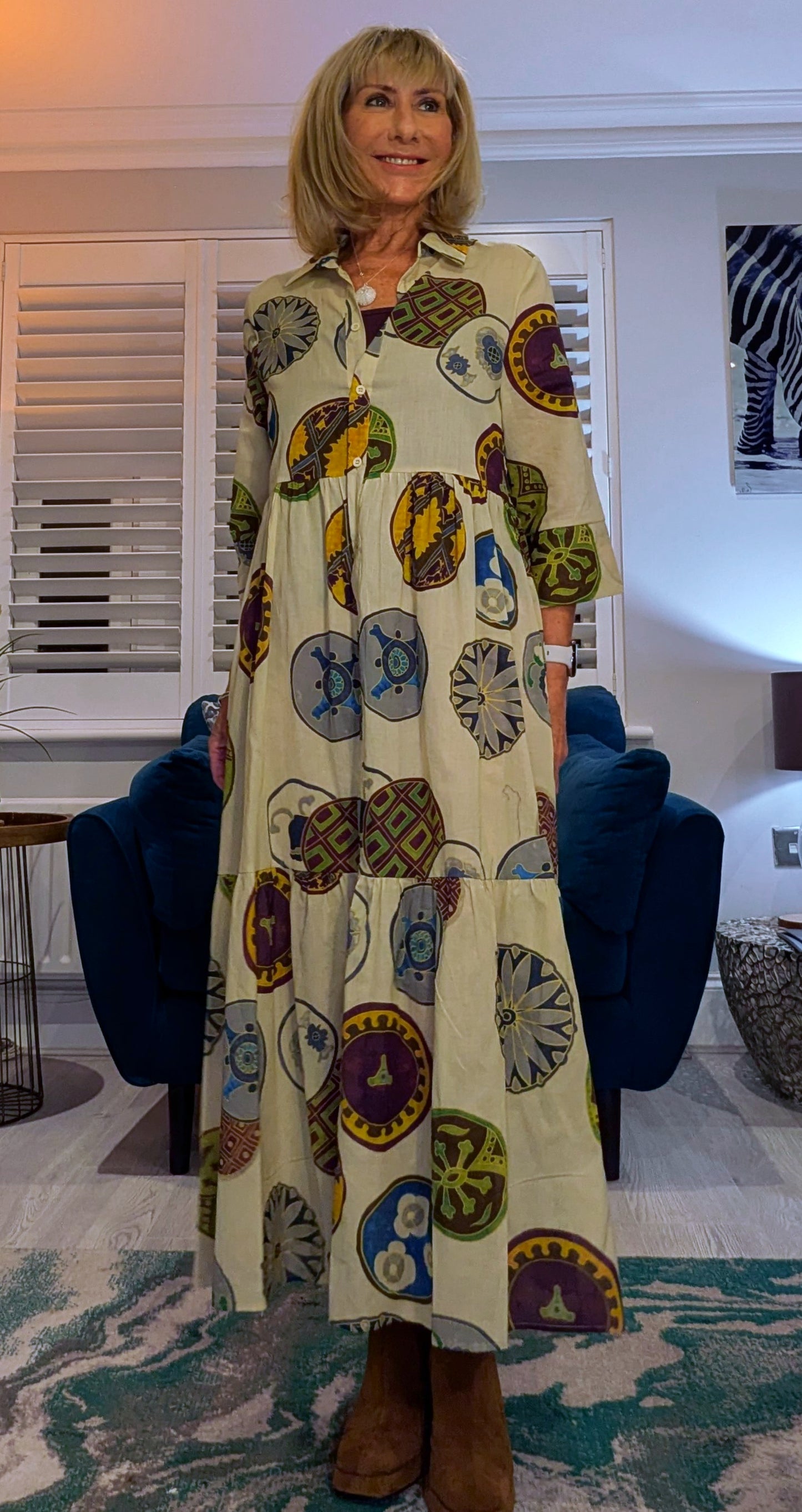 Pandora Dress– Bold Multicolour Cotton Maxi  Print
