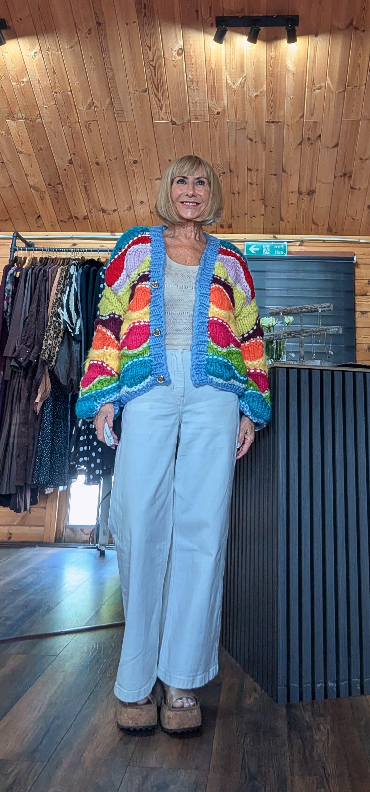 Women’s statement rainbow cardigan in one size UK 8–16