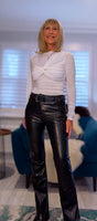 Patsy Pleather Trousers – Black Faux Leather with Slight  Flared Leg