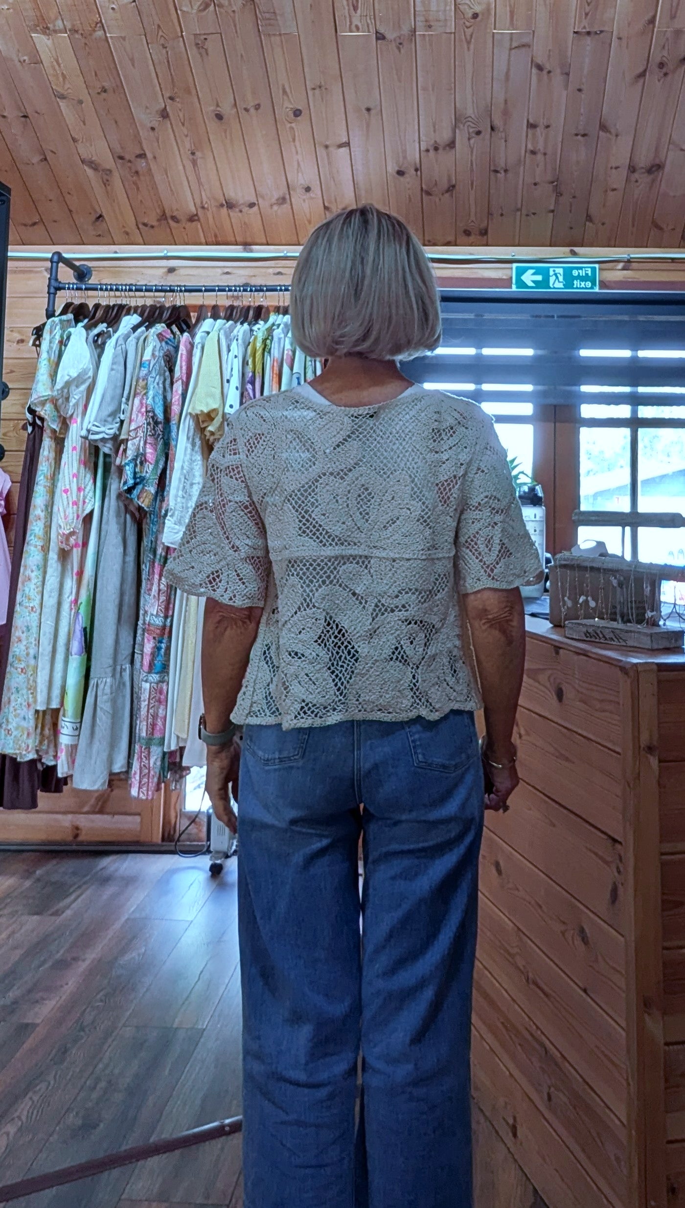 Rear view Stylish crochet cotton cardigan 