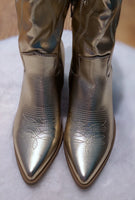 Blythe Cowboy-Inspired Boots in Metallic Gold