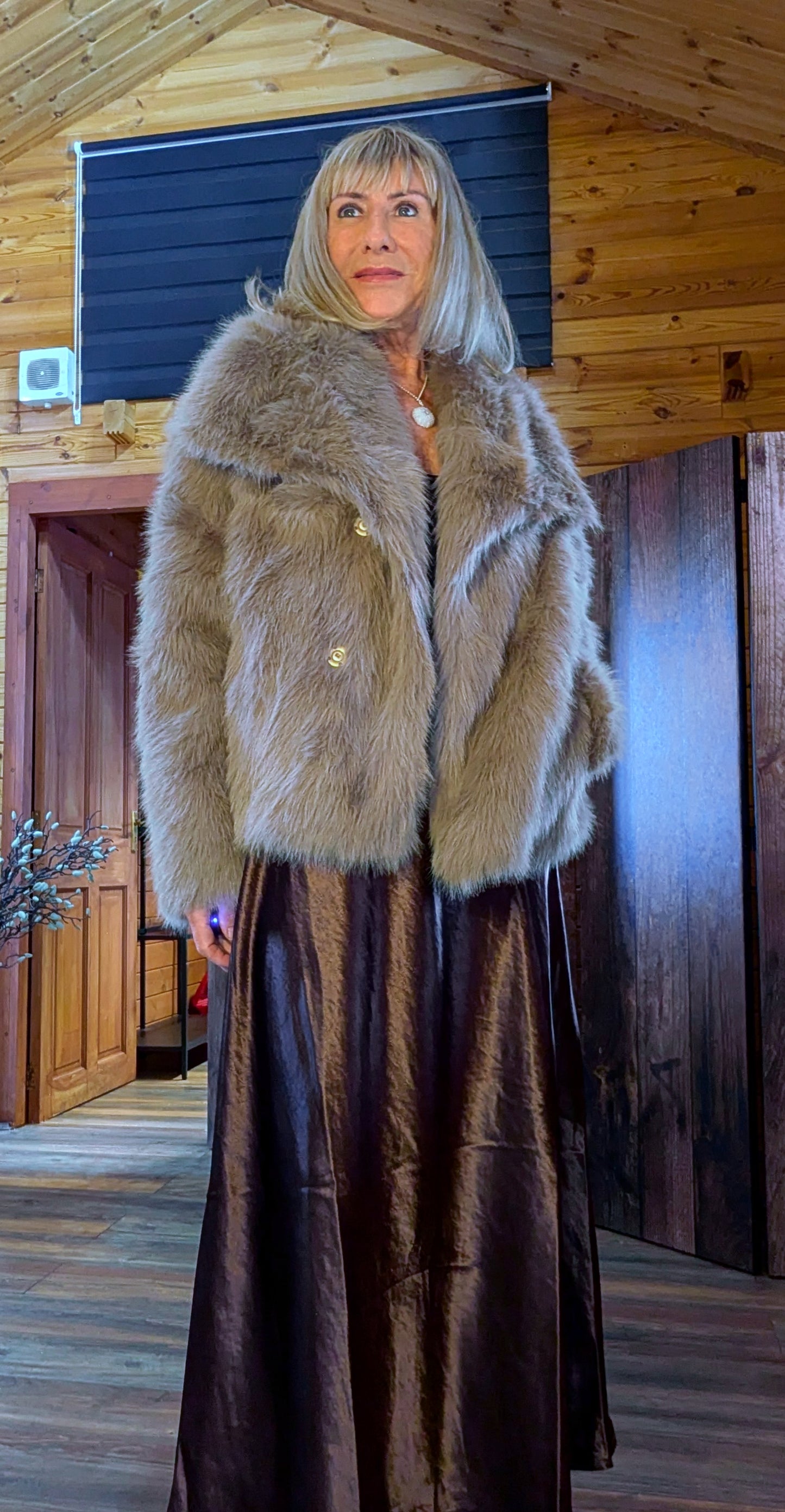 Guinevere Faux Fur Jacket – Double Breasted in Chocolate, Taupe or Ivory