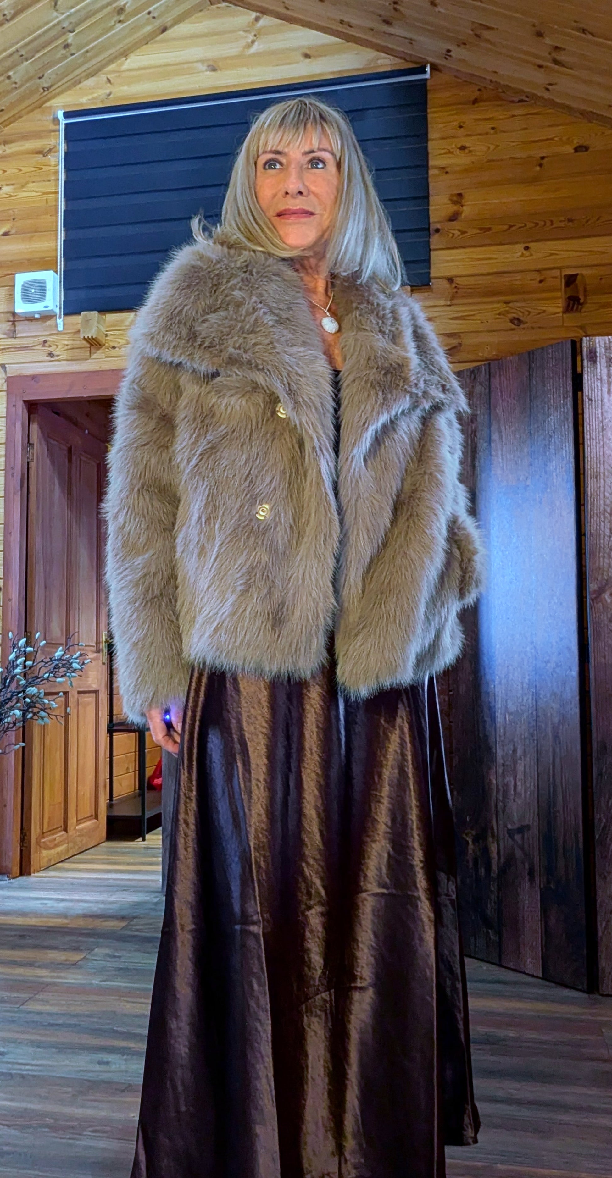 Guinevere Faux Fur Jacket – Double Breasted in Chocolate, Taupe or Ivory