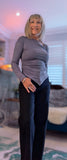 Evangeline  Long Sleeve Top with Asymmetric Ruched Neckline & Handkerchief Hem