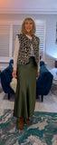 Paris Satin Feel Skirt – Black or Olive Green Bias Cut