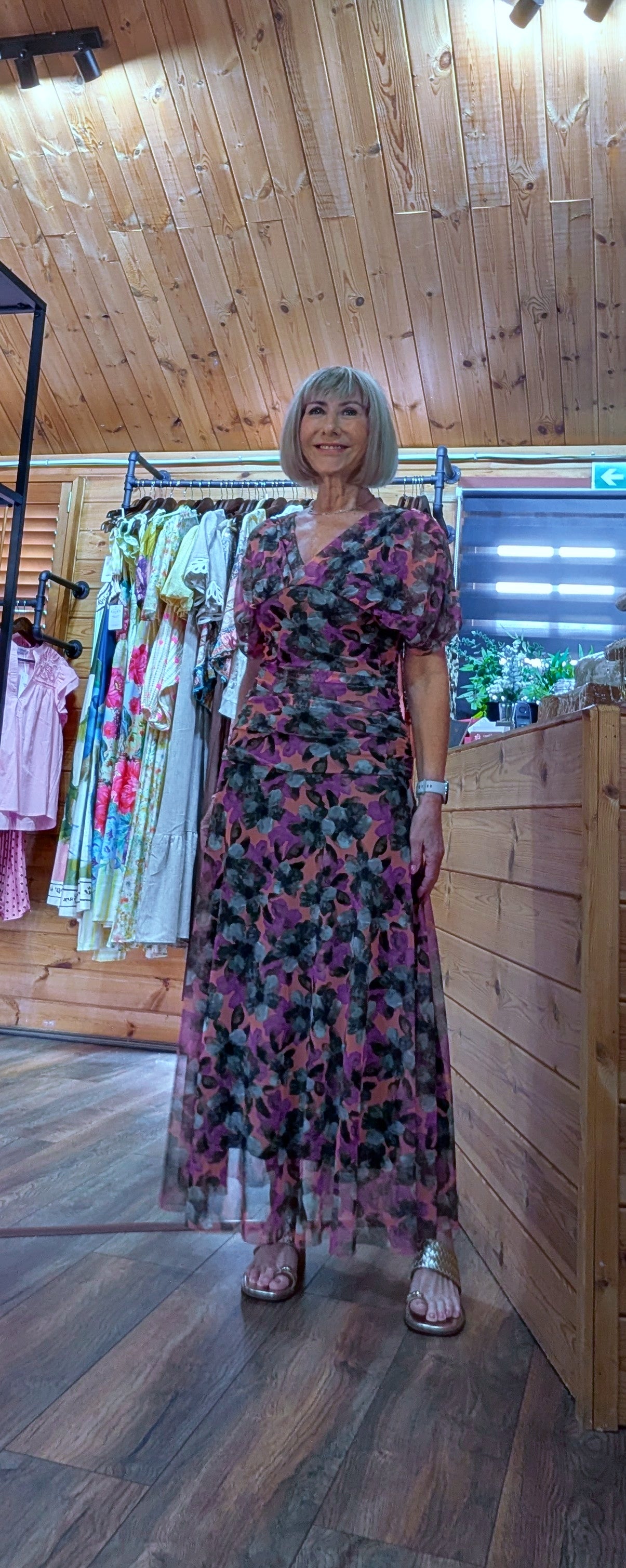 Emilie floral drape maxi dress with ruched waist styled by ditsydi