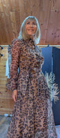 Leonie Leopard Print Sheer Dress – Lined with Sequins & Tie Belt