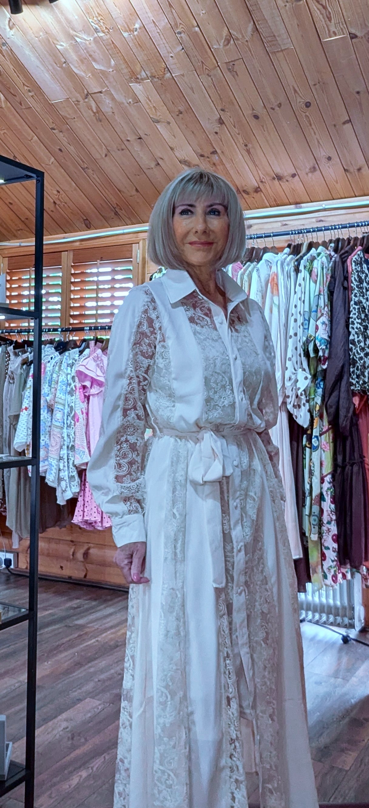 Close up view Rowan Lace Shirt Dress – Belted Occasion Dress