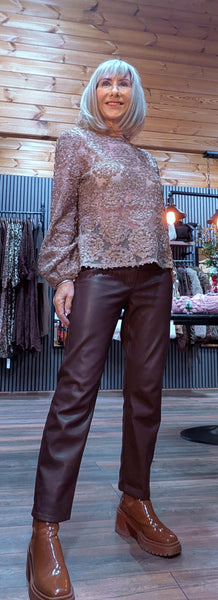 Florrie Sheer Mesh Blouse – Floral Detail in Black or Taupe