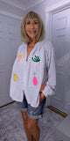 Harmony Blouse – Ecru Tropical Print Shirt with Cactus & Palm Trees