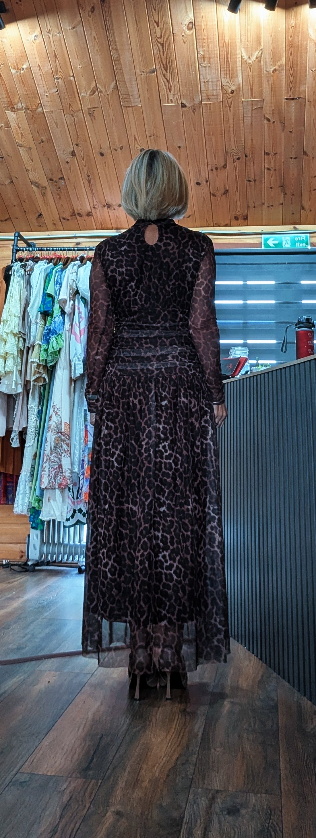 Martha leopard print maxi dress with gathered waist at back view