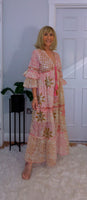 Clara Pink Boho Maxi Dress – Embroidered, Sequinned, 100% Cotton