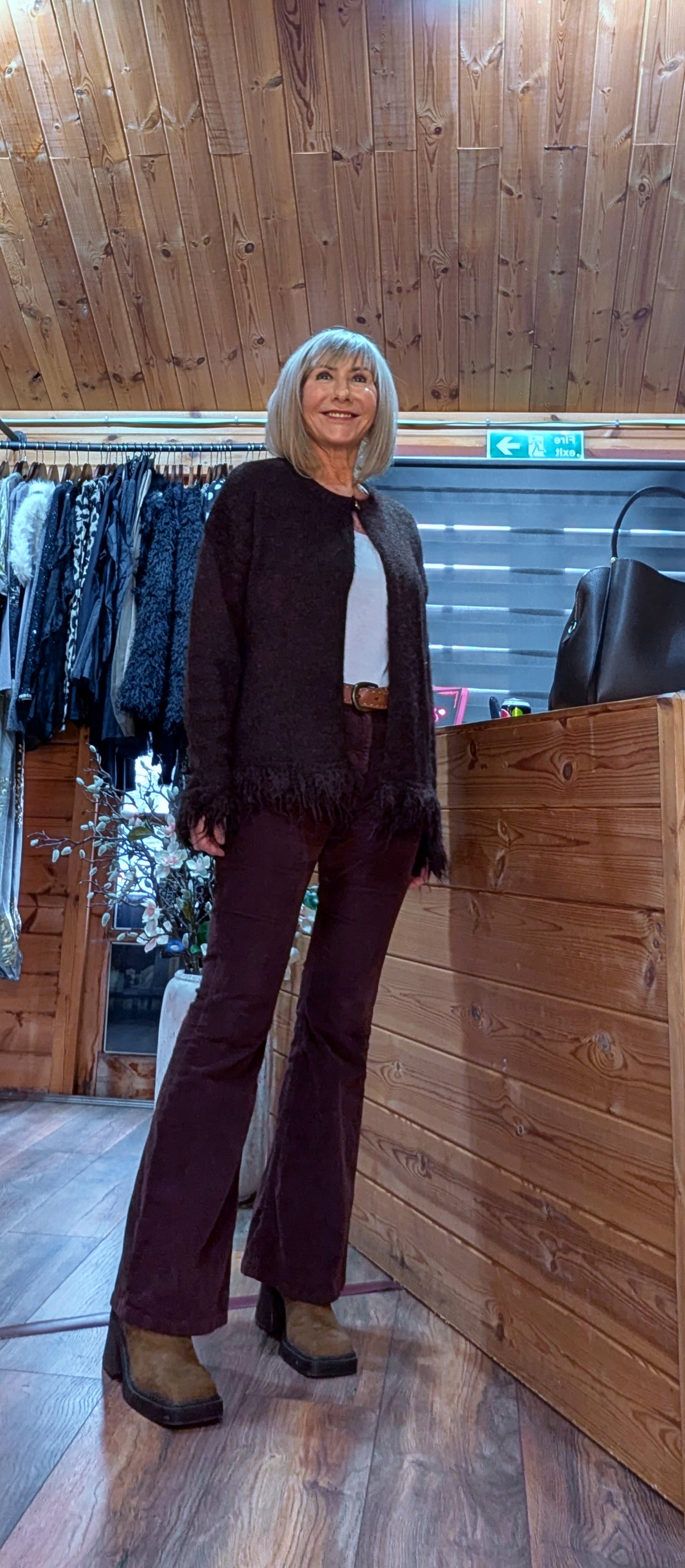 Funky  Chocolate Fringe Cuff Cardigan 