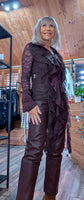 Vixen Chocolate Lace Blouse – Satin Ruffle Detail & Flared Sleeves