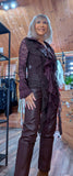 Vixen Chocolate Lace Blouse – Satin Ruffle Detail & Flared Sleeves