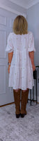 Dory  Smocked Cotton Dress – White with Gold Sequin Stars