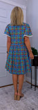 Codie Cotton Knee-Length Dress – Turquoise & Terracotta Boho Print