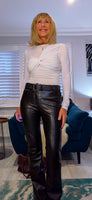 Patsy Pleather Trousers – Black Faux Leather with Slight  Flared Leg