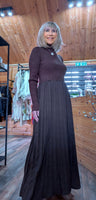 Haley Sweater Dress – High Neck with Pleated Maxi Skirt in Coffee Colour
