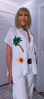 Alma Tropical Print Embroidered Cotton Shirt – One Size (UK 8–16)