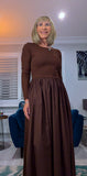 Betty Dress – Ribbed Cotton Jersey with Flared Skirt & Pockets (Black or Chocolate Brown)
