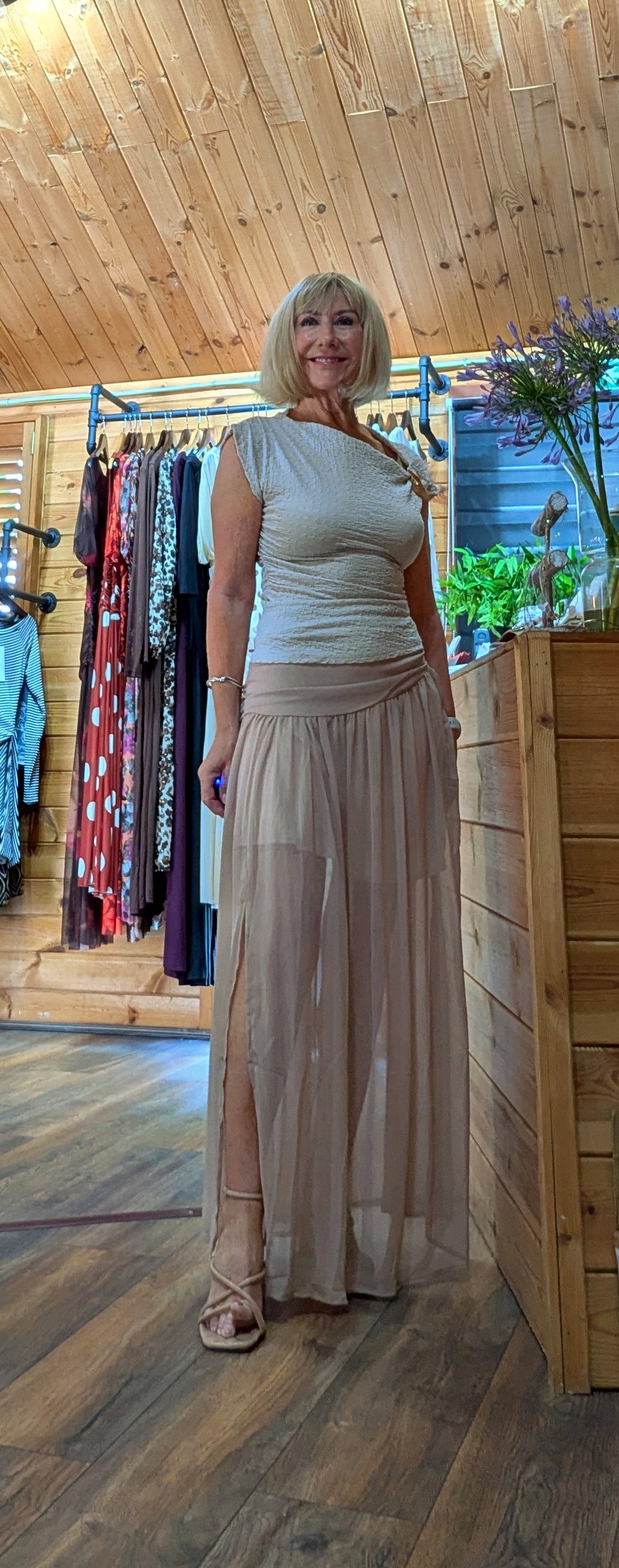Boho style maxi skirt with ruched waist UK