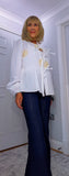 Melanie Cotton Smock Blouse – White or Cream with Gold Embroidery