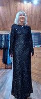 Juno Black Sequin Dress – Scoop Back with Pagoda Sleeves
