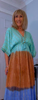 Rumer Boho Dress – Golden Embroidered Glam in Turquoise & Earthy Tones