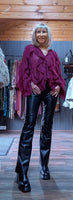 Estelle Bordeaux Ruffle Blouse – V-Neck with Button Front