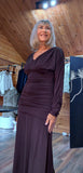 Aspen Ruched Dress – Autumnal Rust with Drop Waist & Slash Neck